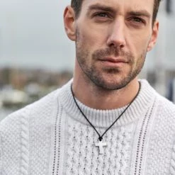 Lucleon Gravel | Silver-Tone Stainless Steel Cross & Black Cord Necklace -MEN NECKLACES shop 003 new