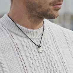 Lucleon Gravel | Silver-Tone Stainless Steel Anchor & Black Cord Necklace -MEN NECKLACES shop 005 copy