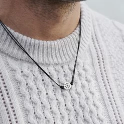 Lucleon Gravel | Silver-Tone Stainless Steel Ship's Wheel & Black Cord Necklace -MEN NECKLACES shop 006 copy