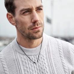 Lucleon Gravel | Silver-Tone Stainless Steel Ship's Wheel & Black Cord Necklace -MEN NECKLACES shop 007 new