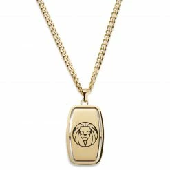 Lucleon Icarus | Gold-Tone Dog Tag With Lucleon Logo Box Curb Chain Necklace