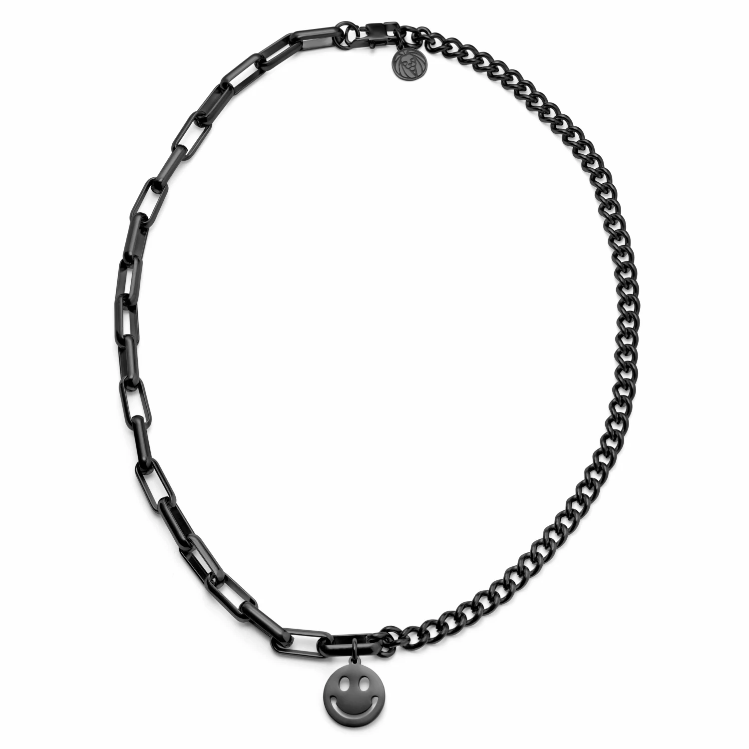 Lucleon Amager | 5 mm Black Stainless Steel Smiley Curb & Cable Chain Necklace 5 Lucleon Amager | 5 mm Black Stainless Steel Smiley Curb & Cable Chain Necklace - Image 3