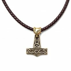 Fort Tempus Brown Leather With Gold-Tone Thor's Hammer Necklace -MEN NECKLACES shop 1 1 201 1 179 1 227