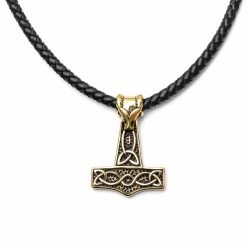 Fort Tempus Black Leather With Gold-Tone Thor's Hammer Necklace -MEN NECKLACES shop 1 1 201 1 179 1 231