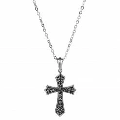 Fort Tempus Silver-Tone & Black Stainless Steel Reversible Cross Cable Chain Necklace