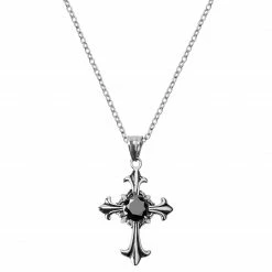Lucleon Silver-Tone Stainless Steel Gothic Cross Cable Chain Necklace