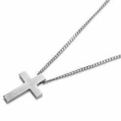 Lucleon Iconic | Silver-Tone Stainless Steel Cross Curb Chain Necklace -MEN NECKLACES shop 1 2 10003 1