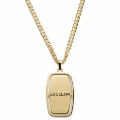 Lucleon Icarus | Gold-Tone Dog Tag With Lucleon Logo Box Curb Chain Necklace -MEN NECKLACES shop 1 2.6deb374797d78a0155747f3a1d7788d9