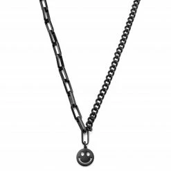 Lucleon Amager | 5 mm Black Stainless Steel Smiley Curb & Cable Chain Necklace