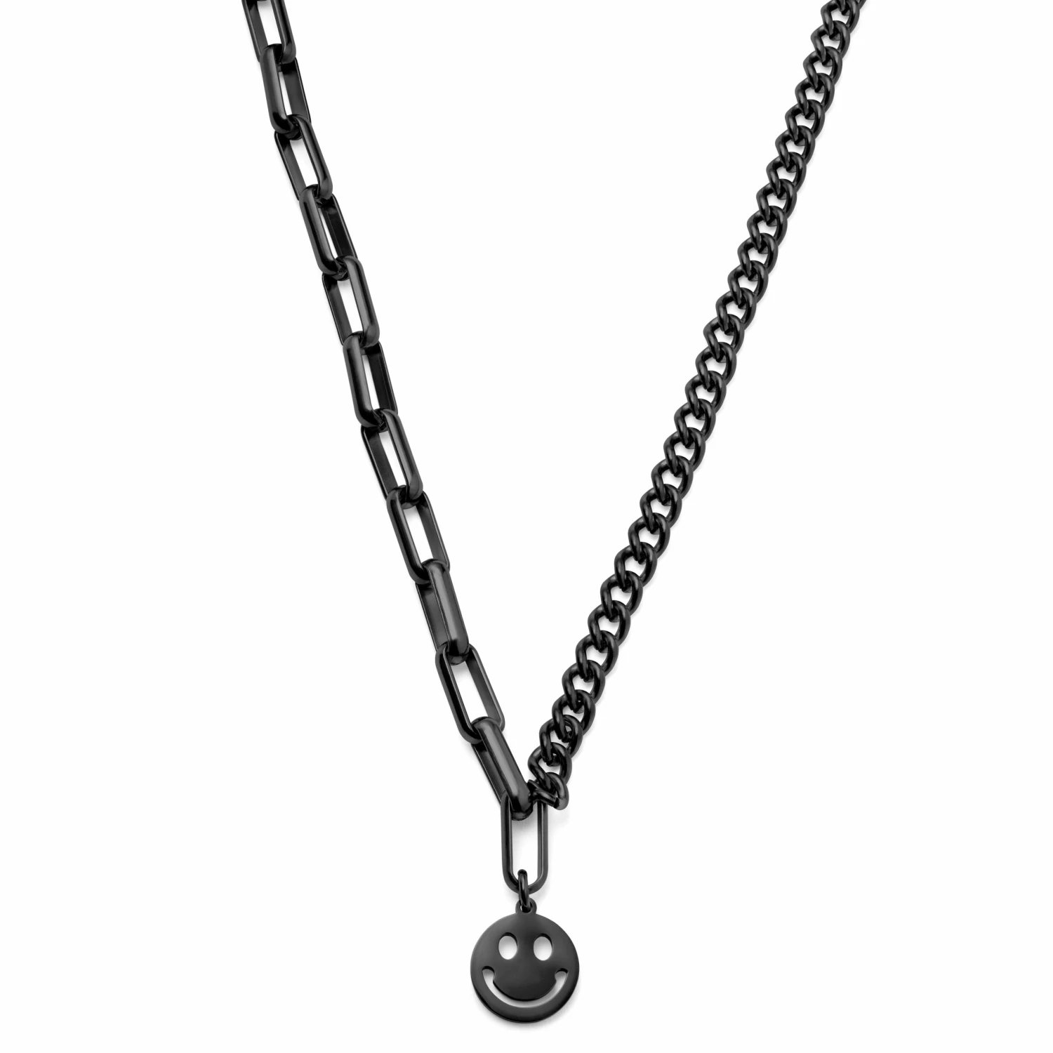 Lucleon Amager | 5 mm Black Stainless Steel Smiley Curb & Cable Chain Necklace 3 Lucleon Amager | 5 mm Black Stainless Steel Smiley Curb & Cable Chain Necklace