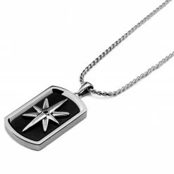 Lucleon Icarus | Silver-Tone Stainless Steel, Black Onyx & Zirconia Star Dog Tag Box Chain Necklace -MEN NECKLACES shop 1 2.ea3aa0f4ac1fd127fc0bd838cecf70bf