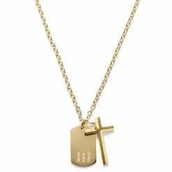 Lucleon Gold-Tone Dog Tag & Cross Cable Chain Necklace