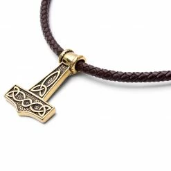 Fort Tempus Brown Leather With Gold-Tone Thor's Hammer Necklace -MEN NECKLACES shop 1 2 121 1 172 1 101 3 30