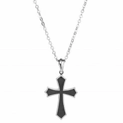 Fort Tempus Silver-Tone & Black Stainless Steel Reversible Cross Cable Chain Necklace -MEN NECKLACES shop 1 2 copy 48