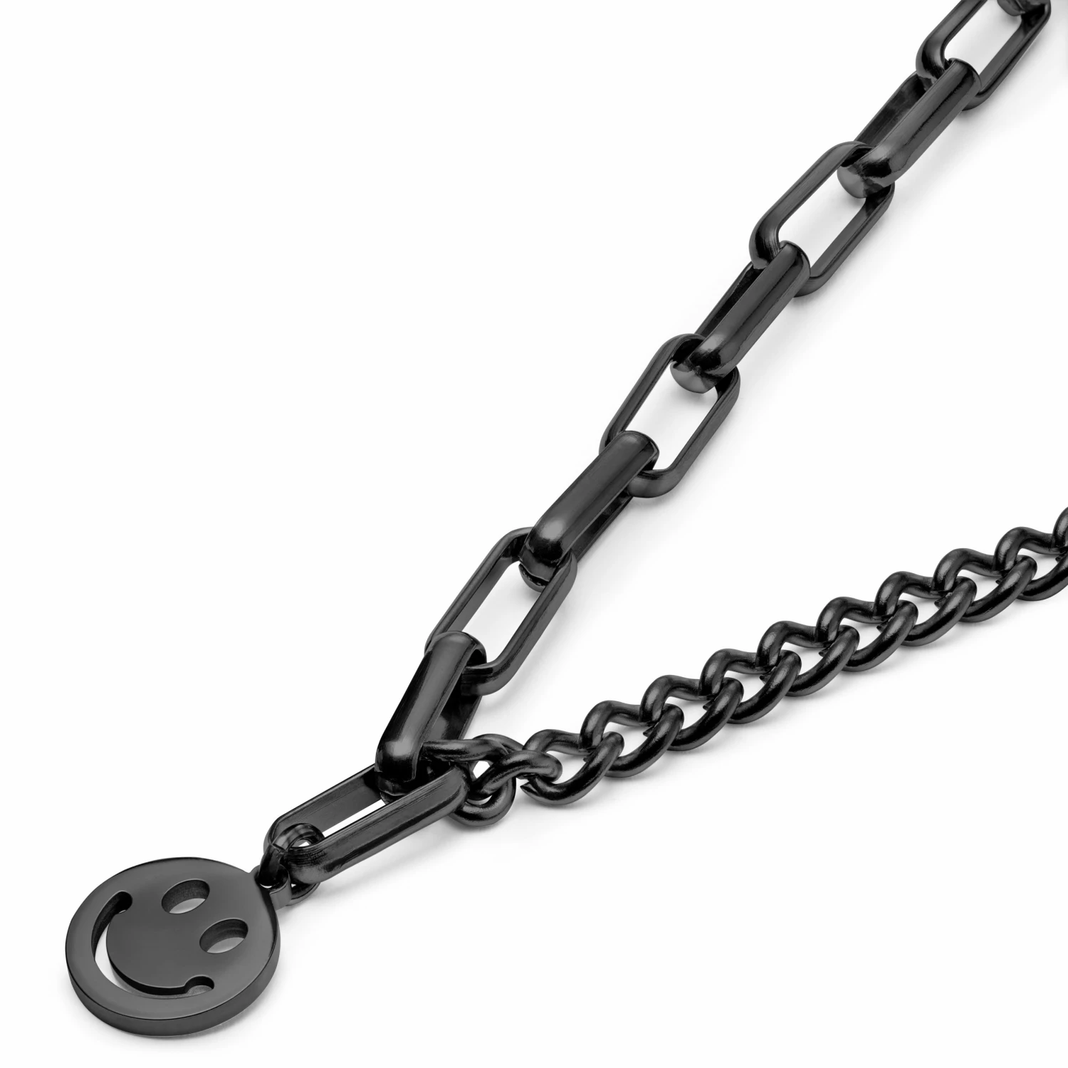 Lucleon Amager | 5 mm Black Stainless Steel Smiley Curb & Cable Chain Necklace 4 Lucleon Amager | 5 mm Black Stainless Steel Smiley Curb & Cable Chain Necklace - Image 2
