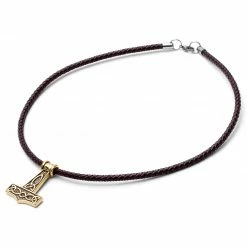 Fort Tempus Brown Leather With Gold-Tone Thor's Hammer Necklace -MEN NECKLACES shop 1 3 177 1 104