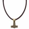 Fort Tempus Brown Leather With Gold-Tone Thor's Hammer Necklace -MEN NECKLACES shop 1 5 90 1 33
