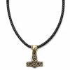 Fort Tempus Black Leather With Gold-Tone Thor's Hammer Necklace -MEN NECKLACES shop 1 5 90 1 37