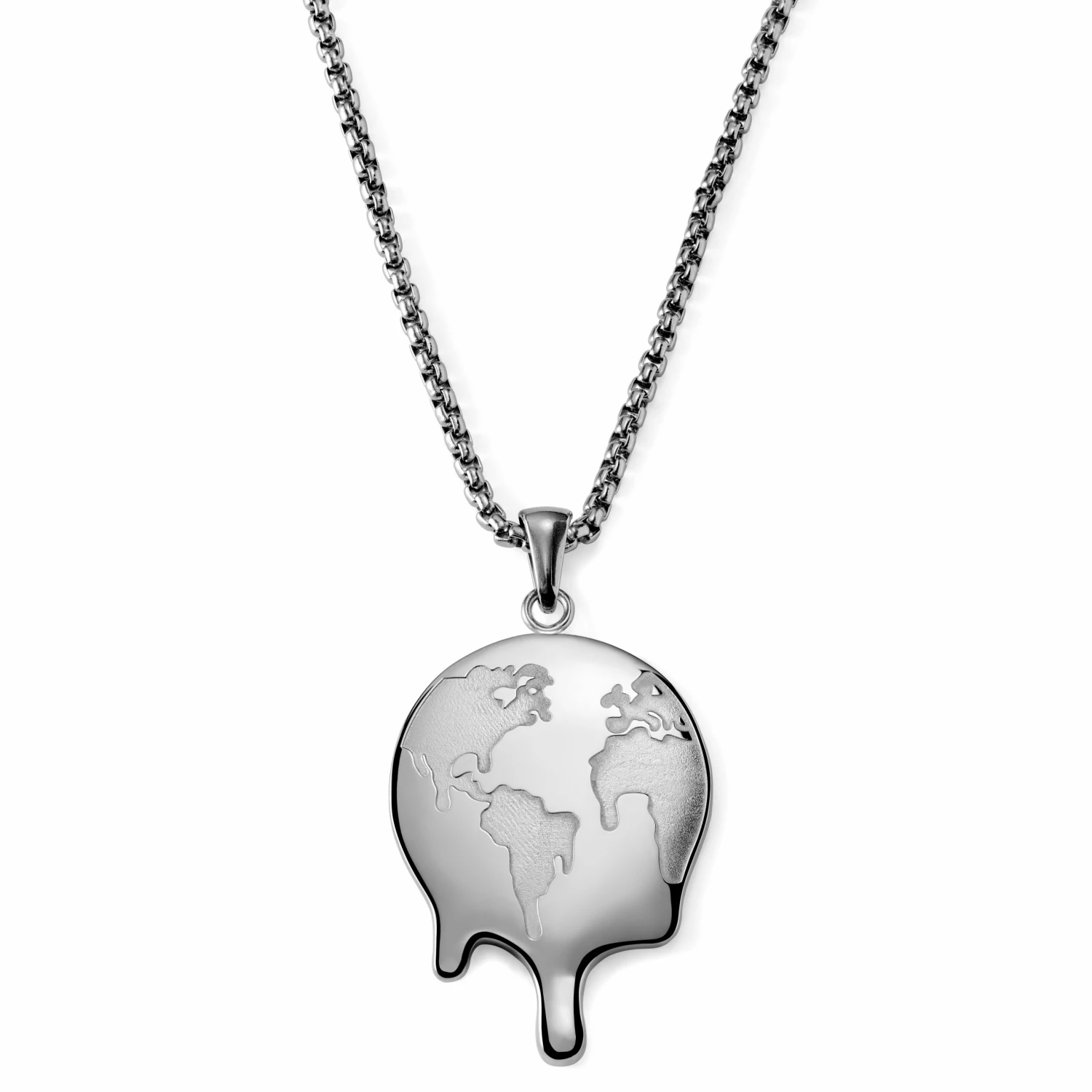 Otsu Fahrenheit | Silver-Tone Stainless Steel Melting Earth Box Chain Necklace 3 Otsu Fahrenheit | Silver-Tone Stainless Steel Melting Earth Box Chain Necklace