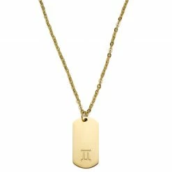 Lucleon Zodiac | Gold-Tone Gemini Star Sign Dog Tag Cable Chain Necklace