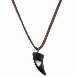 Lucleon Iconic | Brown Leather With Black Stainless Steel Cutout Necklace