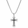 Fort Tempus Silver-Tone & Black Stainless Steel Curved Layered Cross Box Chain Necklace -MEN NECKLACES shop 10 1 copy 30