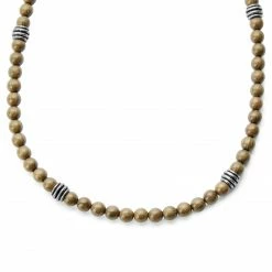 Waykins Wave | Silver-Tone & Natural Wood Surfer Beaded Necklace