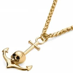 Lucleon Gold-Tone Anchor & Skull Wheat Chain Necklace 9 Lucleon Gold-Tone Anchor & Skull Wheat Chain Necklace -MEN NECKLACES shop 10 2sidro