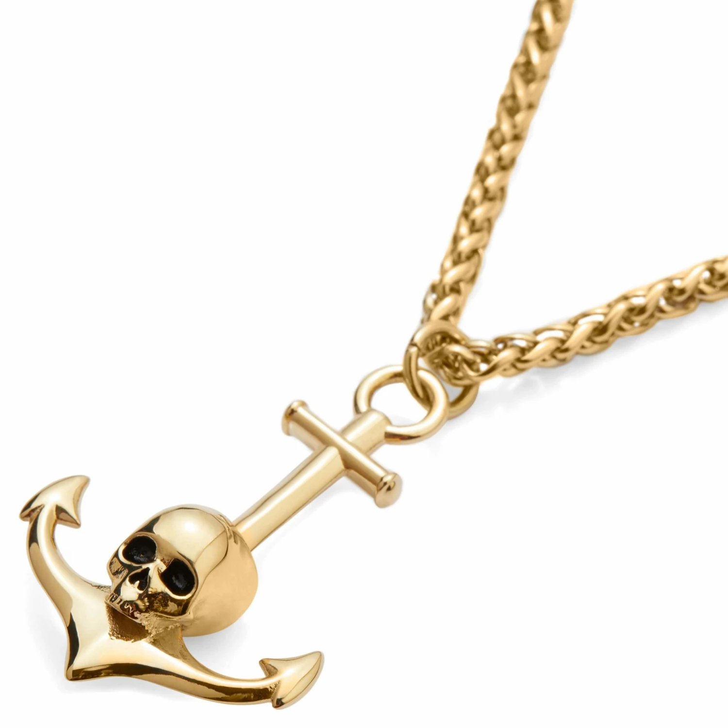 Lucleon Gold-Tone Anchor & Skull Wheat Chain Necklace 4 Lucleon Gold-Tone Anchor & Skull Wheat Chain Necklace - Image 2