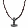 Fort Tempus Brown Leather With Silver-Tone Stainless Steel Viking Hammer Necklace -MEN NECKLACES shop 10 4 94