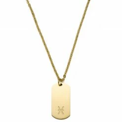 Lucleon Zodiac | Gold-Tone Pisces Star Sign Dog Tag Cable Chain Necklace