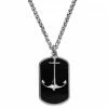 Lucleon Silver-Tone Stainless Steel Anchor & Black Onyx Dog Tag Wheat Chain Necklace 1 Lucleon Silver-Tone Stainless Steel Anchor & Black Onyx Dog Tag Wheat Chain Necklace -MEN NECKLACES shop 11 1sidro