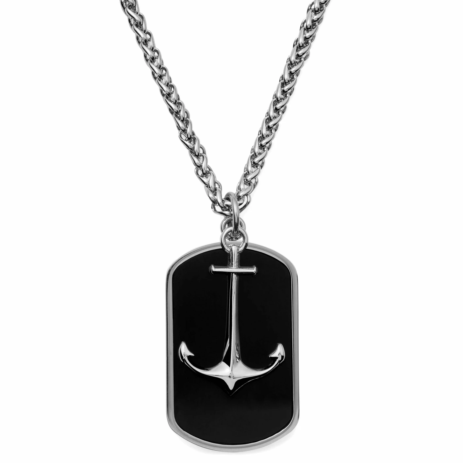Lucleon Silver-Tone Stainless Steel Anchor & Black Onyx Dog Tag Wheat Chain Necklace 3 Lucleon Silver-Tone Stainless Steel Anchor & Black Onyx Dog Tag Wheat Chain Necklace