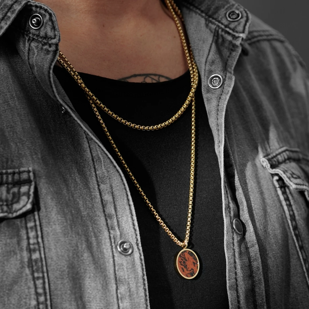 Arkai (Orisun) | Gold-Tone & Red Obsidian Necklace Layering Set 6 Arkai (Orisun) | Gold-Tone & Red Obsidian Necklace Layering Set - Image 4