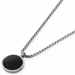 Arkai Orisun | Silver-Tone Stainless Steel & Black Onyx Circle Chain Necklace -MEN NECKLACES shop 11 21d36631863e33616a756a7893f8bc337 1