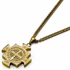 Lucleon Sanctus | Gold-Tone St. Benedict Cross Wheat Chain Necklace -MEN NECKLACES shop 11 31364a5a6e2476a3690680a9dfa52a87f