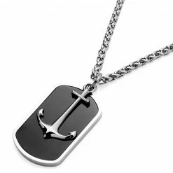 Lucleon Silver-Tone Stainless Steel Anchor & Black Onyx Dog Tag Wheat Chain Necklace 10 Lucleon Silver-Tone Stainless Steel Anchor & Black Onyx Dog Tag Wheat Chain Necklace -MEN NECKLACES shop 11 3sidro