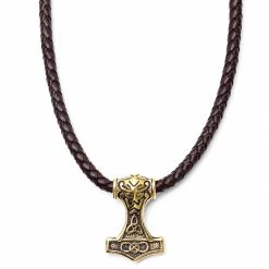 MEN NECKLACES shop 15 Fort Tempus Brown Leather Double Sided Triquetra Necklace