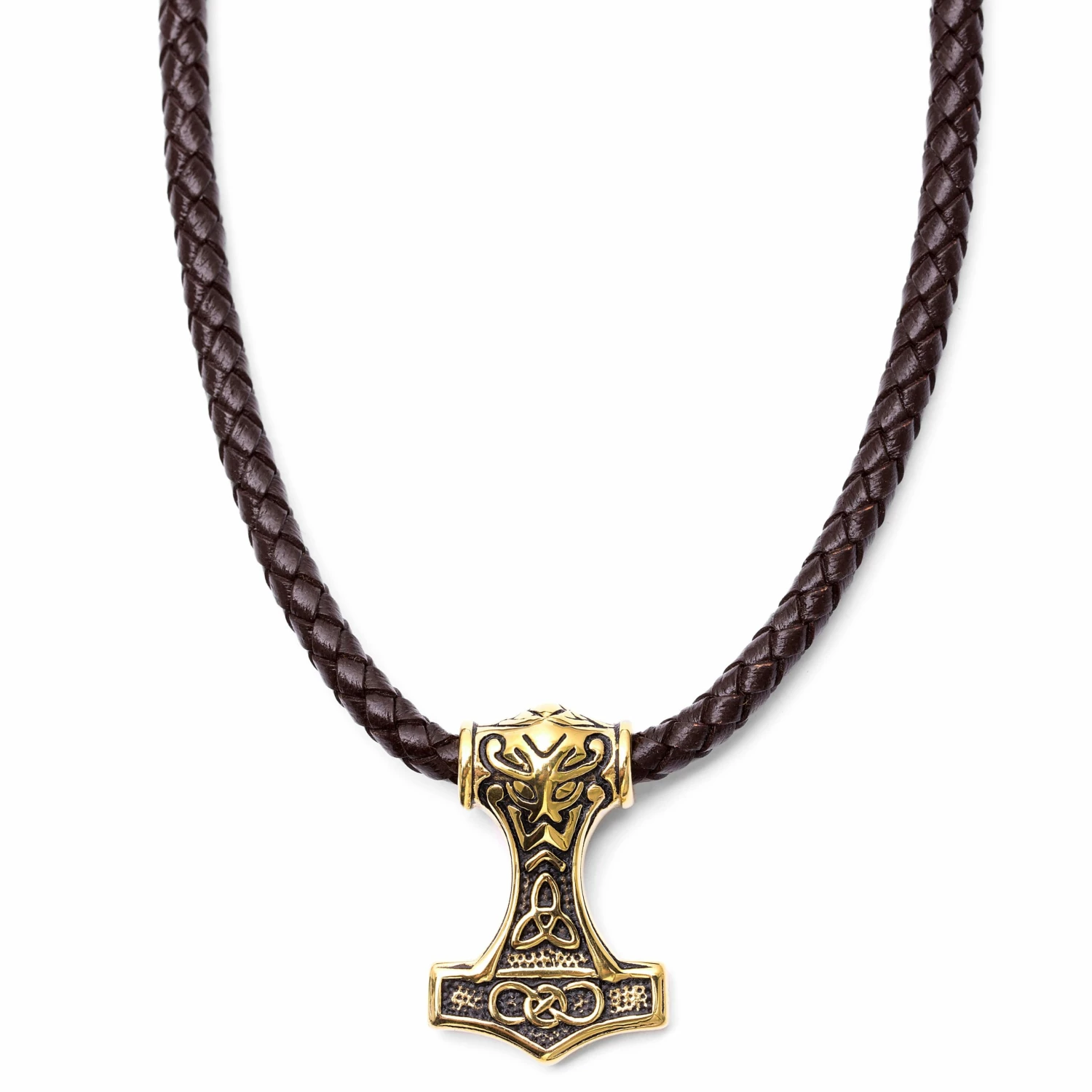 Fort Tempus Brown Leather Double Sided Triquetra Necklace 3 Fort Tempus Brown Leather Double Sided Triquetra Necklace
