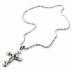 Fort Tempus Silver- & Gold-Tone Stainless Steel Riveted Cross Box Chain Necklace -MEN NECKLACES shop 11 4 copy 6