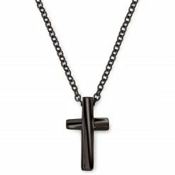 Lucleon Gunmetal Stainless Steel With Curvy Cross Cable Chain Necklace
