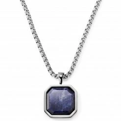 Arkai Orisun | Silver-Tone Stainless Steel & Sodalite Octagon Box Chain Necklace