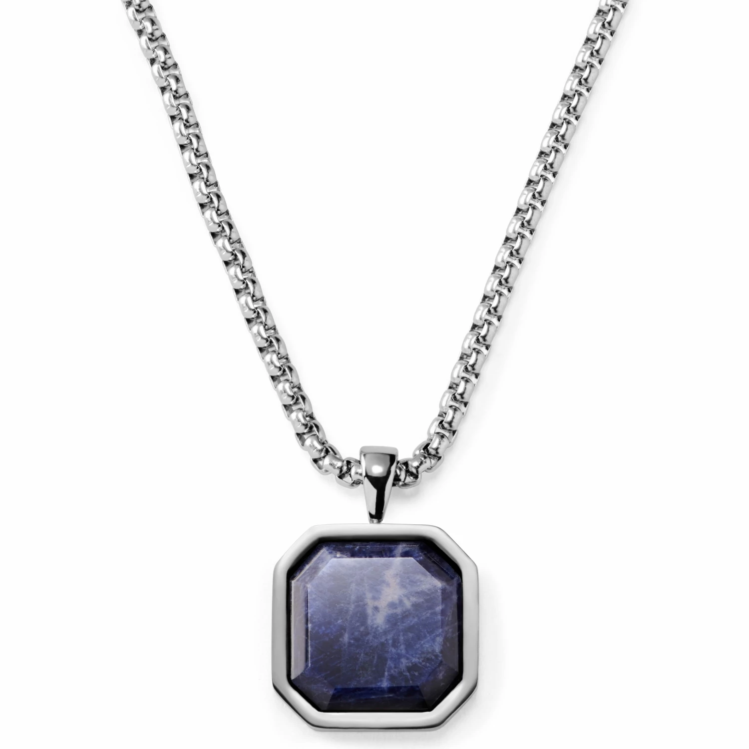 Arkai Orisun | Silver-Tone Stainless Steel & Sodalite Octagon Box Chain Necklace 3 Arkai Orisun | Silver-Tone Stainless Steel & Sodalite Octagon Box Chain Necklace