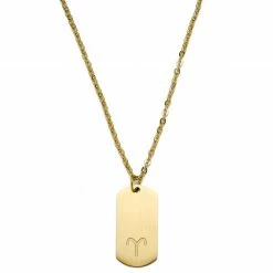 Lucleon Zodiac | Gold-Tone Aries Star Sign Dog Tag Cable Chain Necklace
