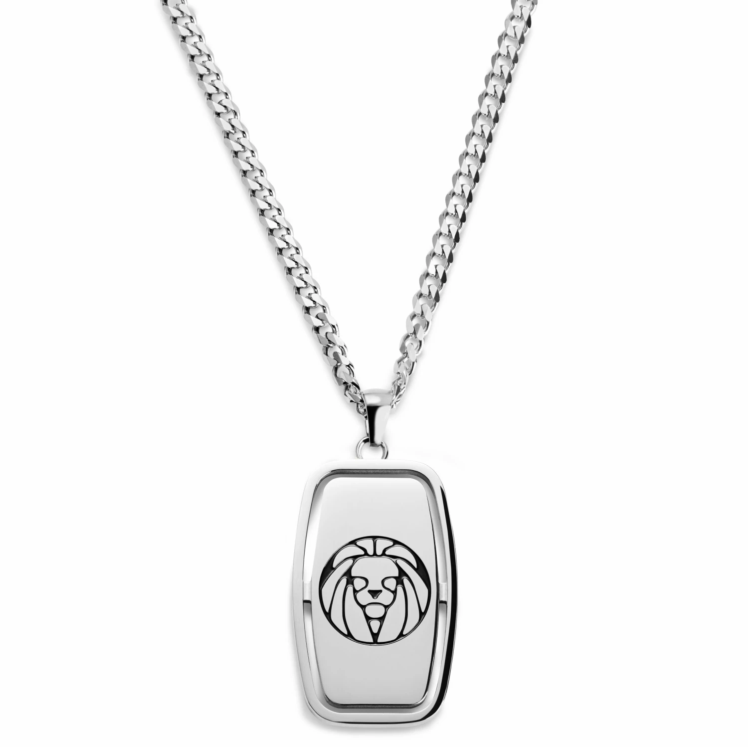 Lucleon Icarus | Silver-Tone Stainless Steel Dog Tag With Lucleon Logo Box Curb Chain Necklace 3 Lucleon Icarus | Silver-Tone Stainless Steel Dog Tag With Lucleon Logo Box Curb Chain Necklace