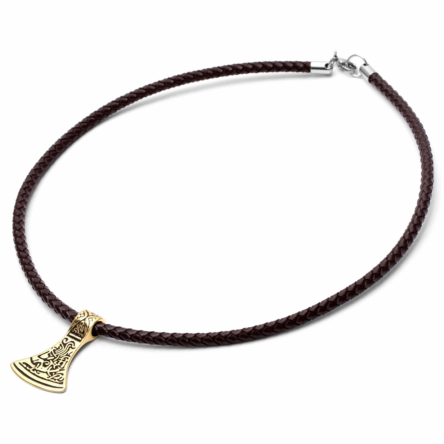 Fort Tempus Brown Leather With Gold-Tone Norse Axe Necklace 5 Fort Tempus Brown Leather With Gold-Tone Norse Axe Necklace - Image 3