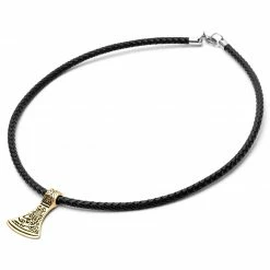 Fort Tempus Black Leather With Gold-Tone Norse Axe Necklace -MEN NECKLACES shop 12 1 73 1 173