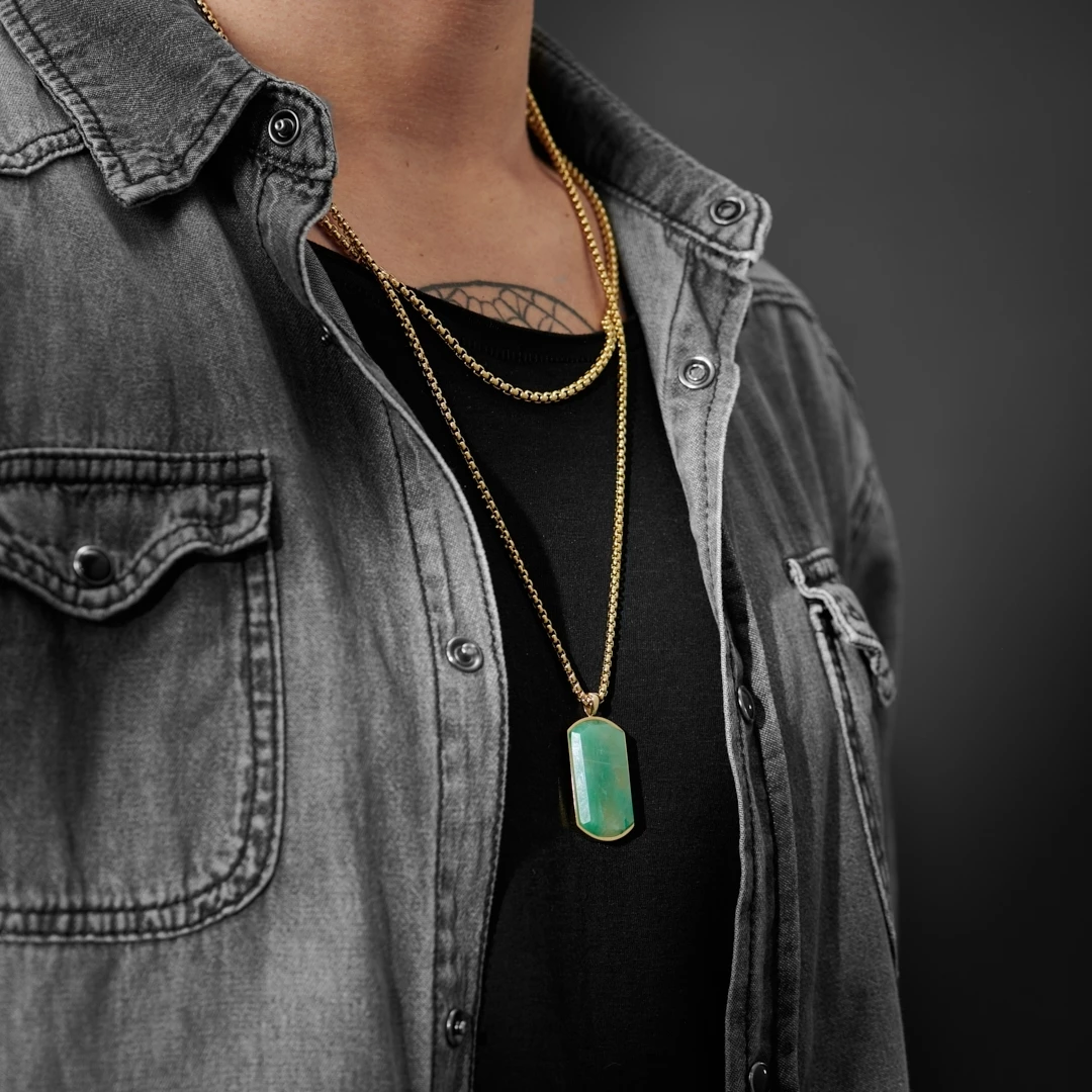 Arkai (Orisun) | Gold-Tone & Green Taiwanese Jade Necklace Layering Set 4 Arkai (Orisun) | Gold-Tone & Green Taiwanese Jade Necklace Layering Set - Image 2