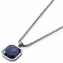 Arkai Orisun | Silver-Tone Stainless Steel & Sodalite Octagon Box Chain Necklace 11 Arkai Orisun | Silver-Tone Stainless Steel & Sodalite Octagon Box Chain Necklace -MEN NECKLACES shop 12 20e93a3d186a60daab2c8df89e87ce310