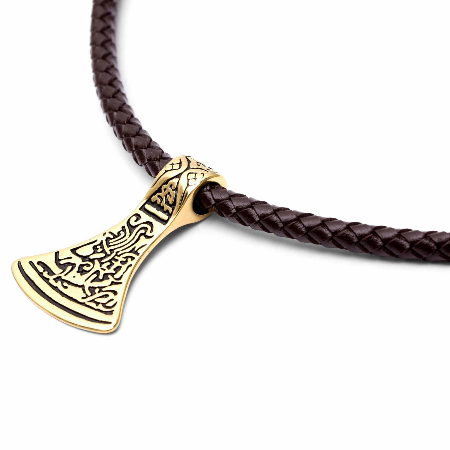 Fort Tempus Brown Leather With Gold-Tone Norse Axe Necklace 4 Fort Tempus Brown Leather With Gold-Tone Norse Axe Necklace - Image 2